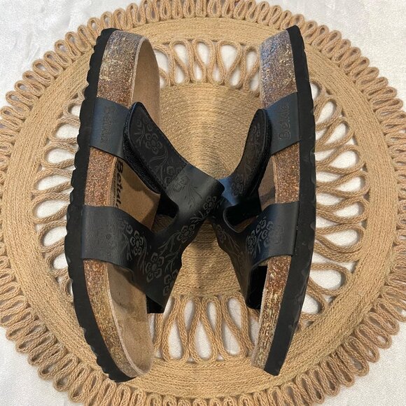 Betula Birkenstock Floral Etched Detail Black Slide Velcro Sandals Size 42 - Picture 4 of 10